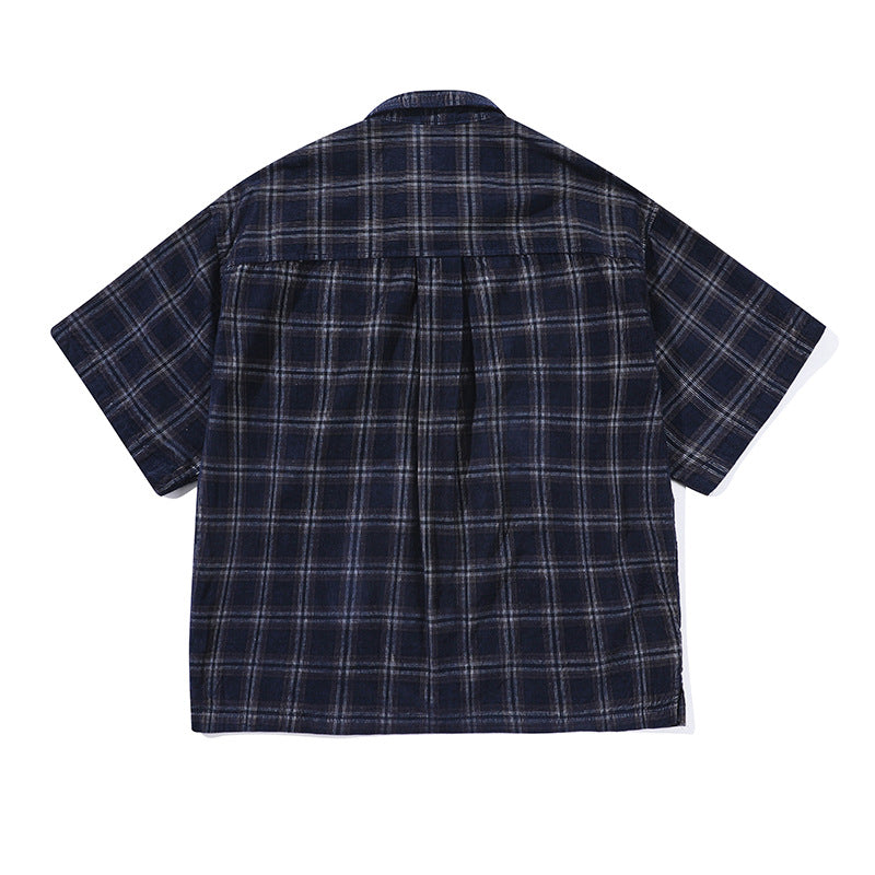Summer Corduroy Plaid Casual Loose Men's And Women's Short Sleeve Shirt