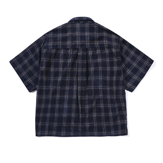 Summer Corduroy Plaid Casual Loose Men's And Women's Short Sleeve Shirt