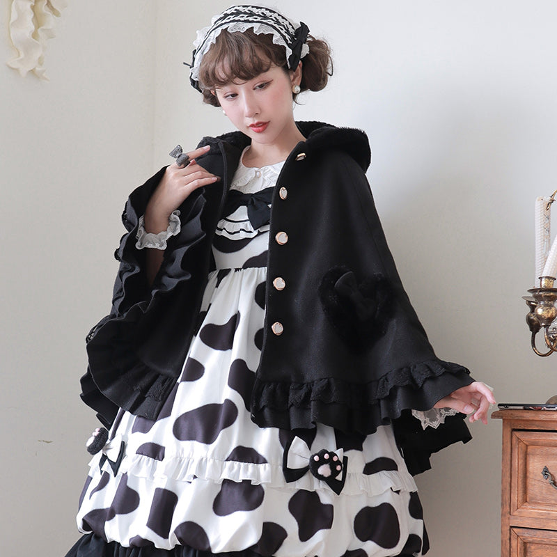 Women's Sweet Harajuku Plus Plush Bunny Ears Bow Cloak