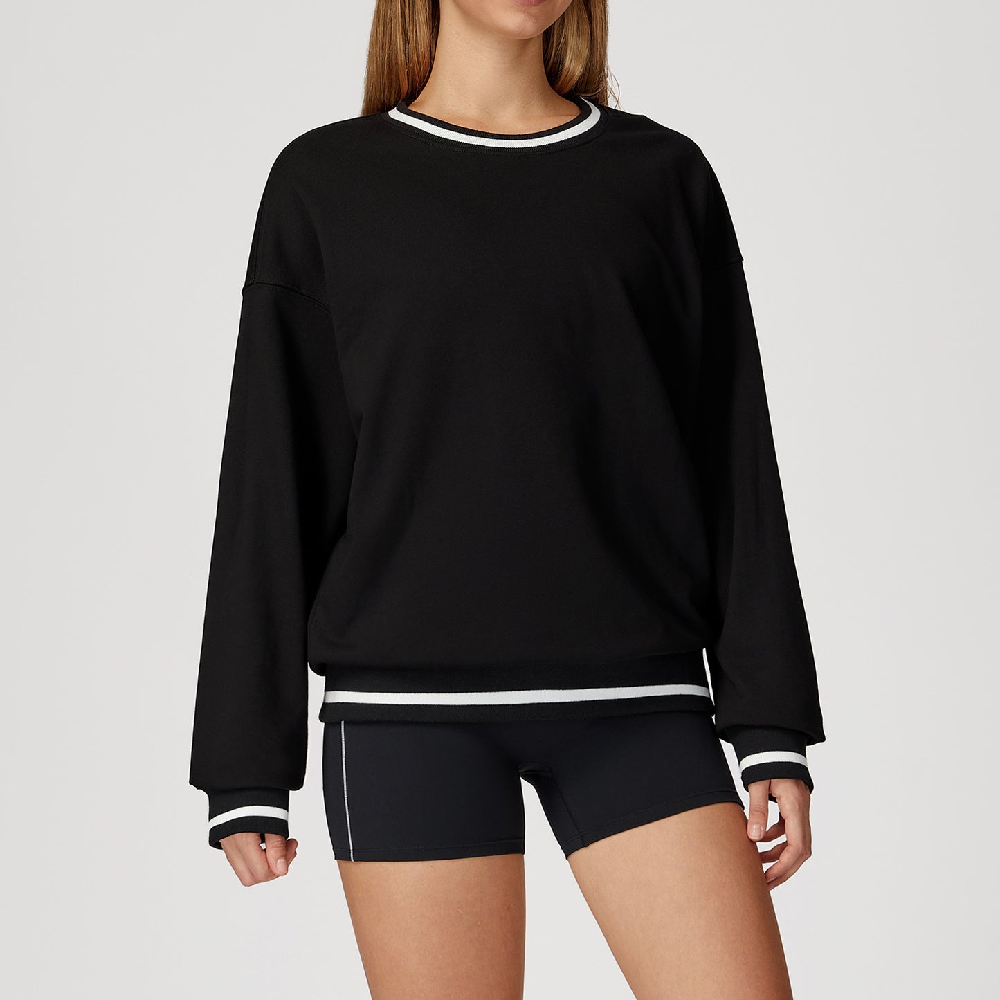 Contrast Color Sweatshirt Long Sleeve Loose Round Neck Fashion Sweater