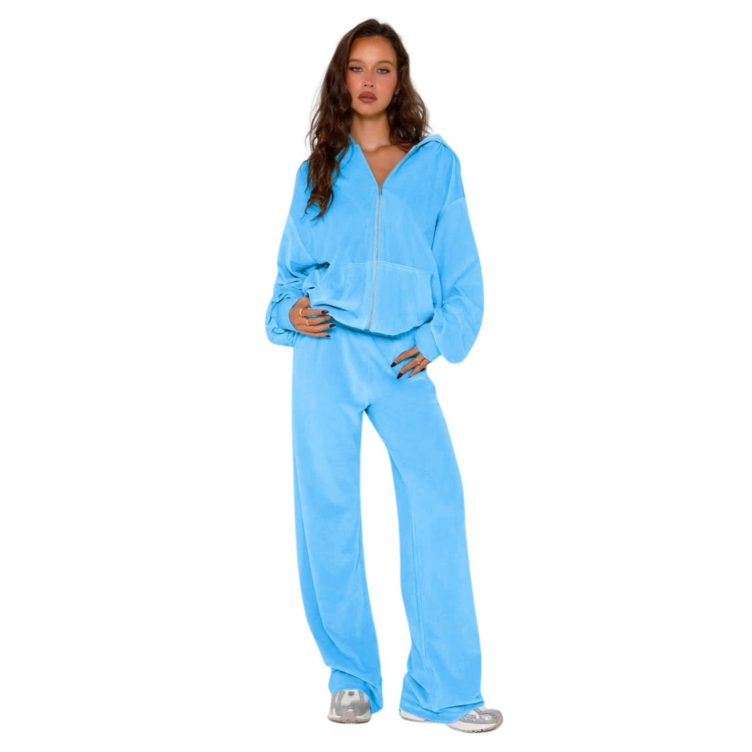 Women's New Fashion Fleece Hooded Two-Piece Set
