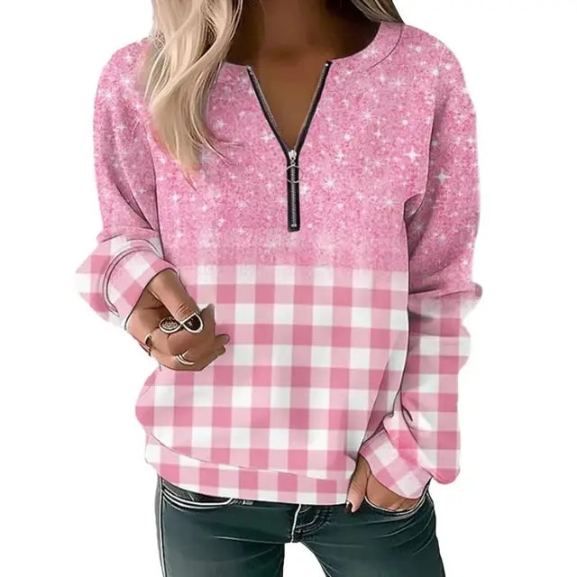 Women's Sweatshirt Zipper Pullover Casual Printed Sweater