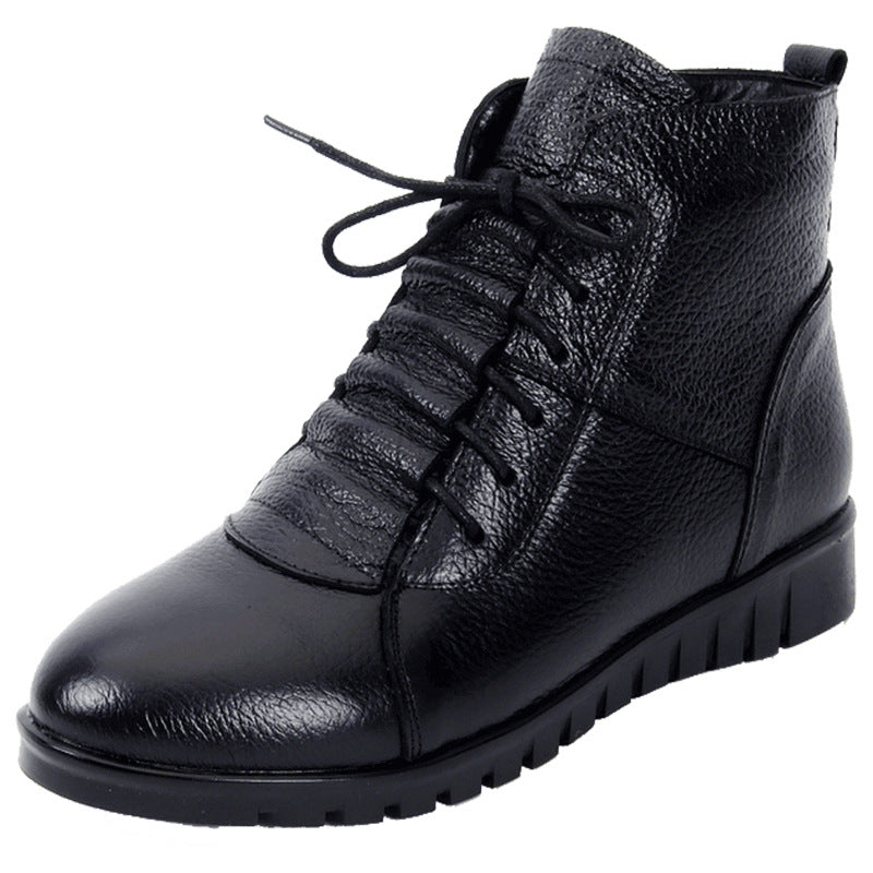 Winter Women's Shoes Leather Non Slip Short Boots Women's Mother's Cotton Shoes Lace Up Snow Boots Women's Warm Shoes Short Boots