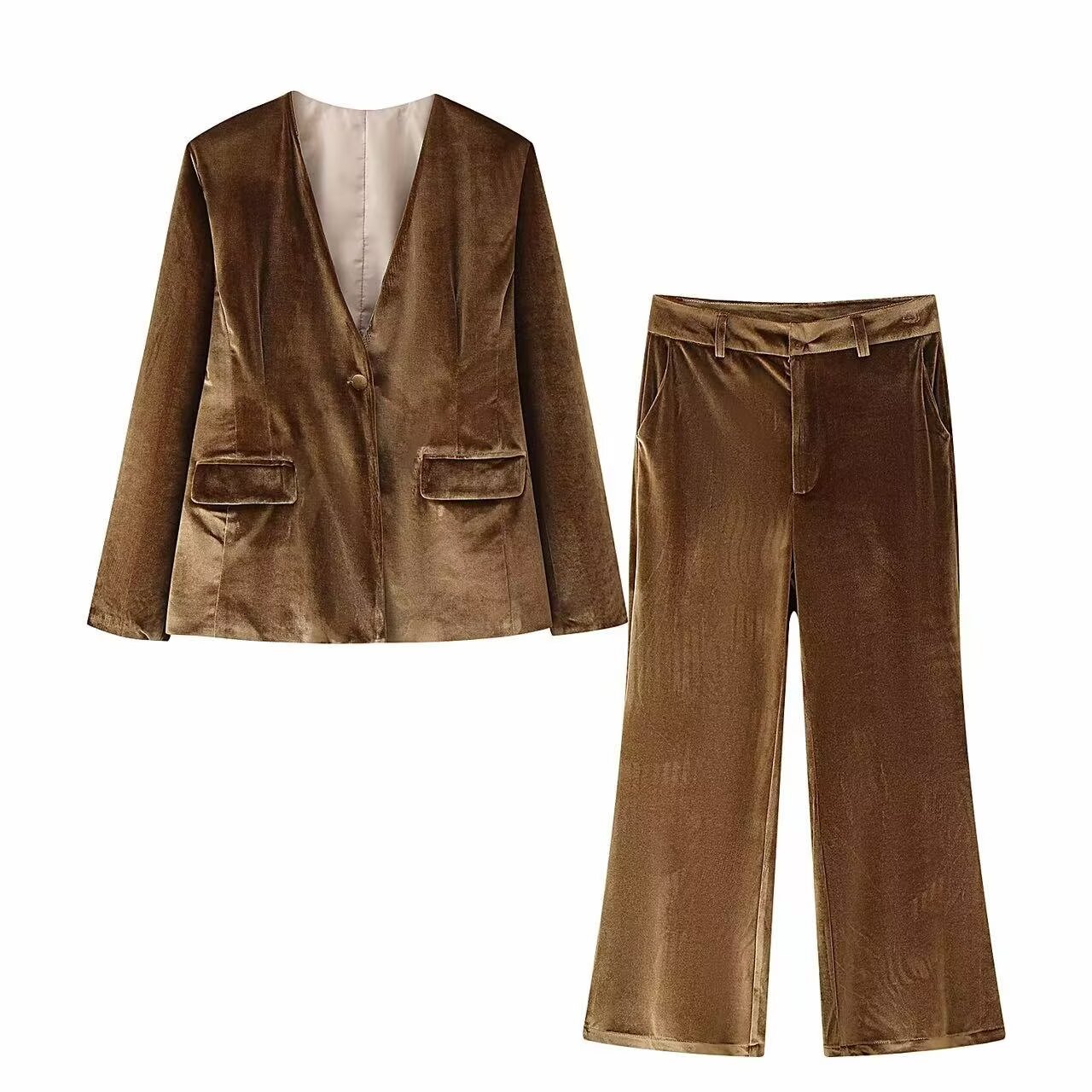 Womens Fashion V-Neck Blazer & Flared Pants Set