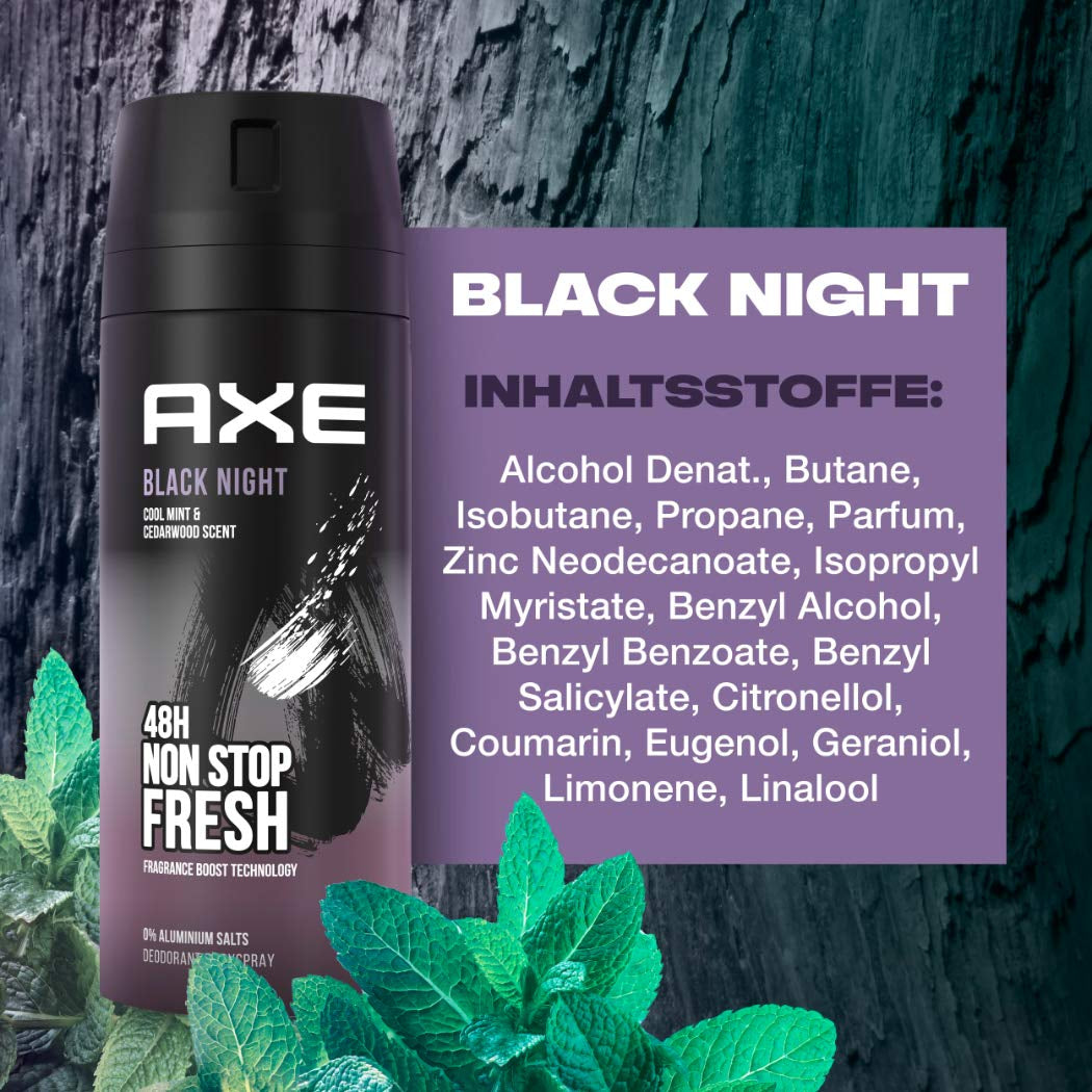 Axe Bodyspray Black Night Deo Ohne Aluminium Sorgt 48 Stunden Lang Für Effektiven Schutz Vor Körpergeruch 3X 150 Ml