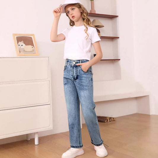 Basis-pige-denimbukser med stretch