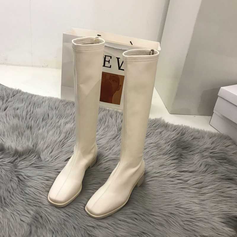 Autumn And Winter Plus Velvet Khaki High-top Knight Boots White Short Boots