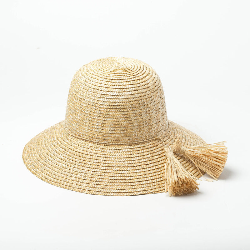 Women's Raffia Fringe Decorative Pot Straw Hat