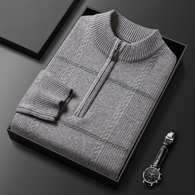 Mens Stand-Up Collar Long-Sleeve Half-Zip Knit Sweater