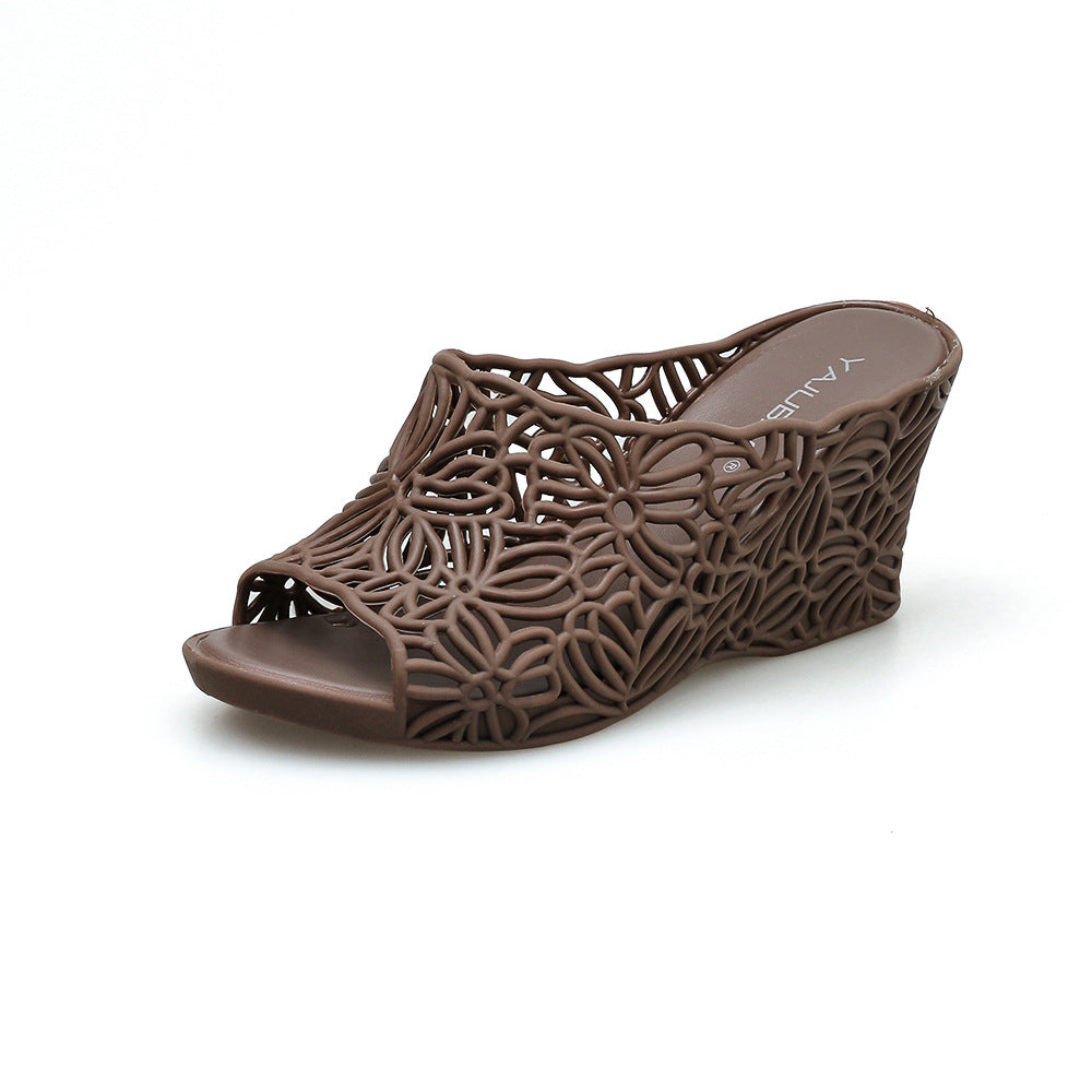 New Hollow High Heel Jelly Ladies Anti-Slip Plastic Wedge Sandals