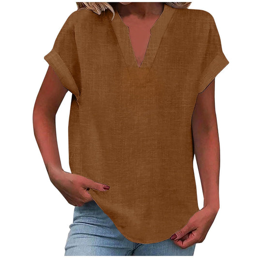 Solid Color Short Sleeve Women's Shirt