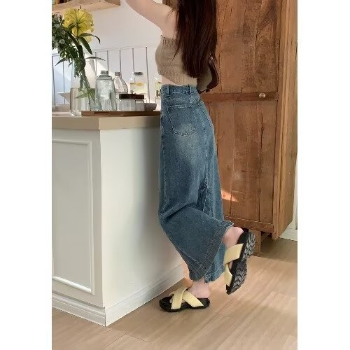 Plus Size Retro Denim Skirt For Women