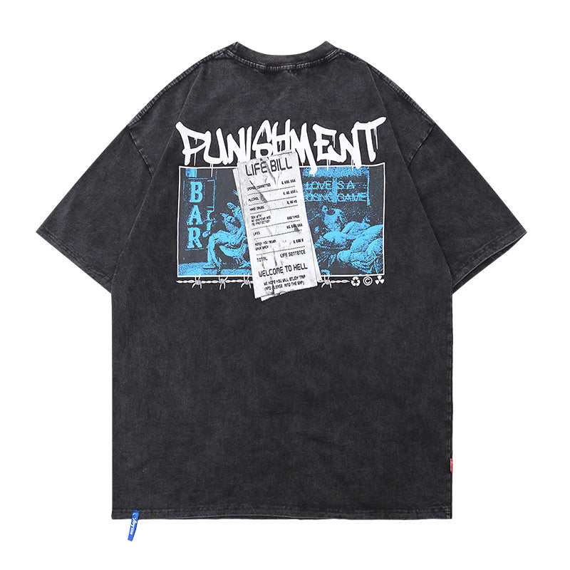 High Street Hip Hop Vintage Distressed Washed Loose Short Sleeve