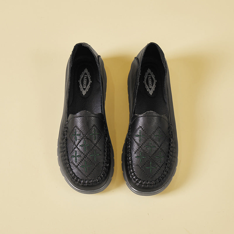 Middle-aged And Elderly People's Slip-on Leather Shoes With Beef Tendon Sole