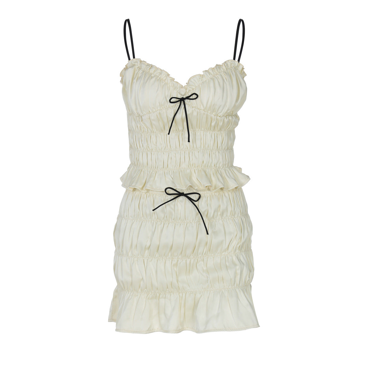 Womens Chiffon Pleated Short Skirt Set With Straps