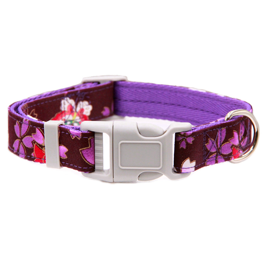 Dog Collar Adjustable Pet Collar Floral Bow Floral Fabric Ribbon Thickened Double Layer