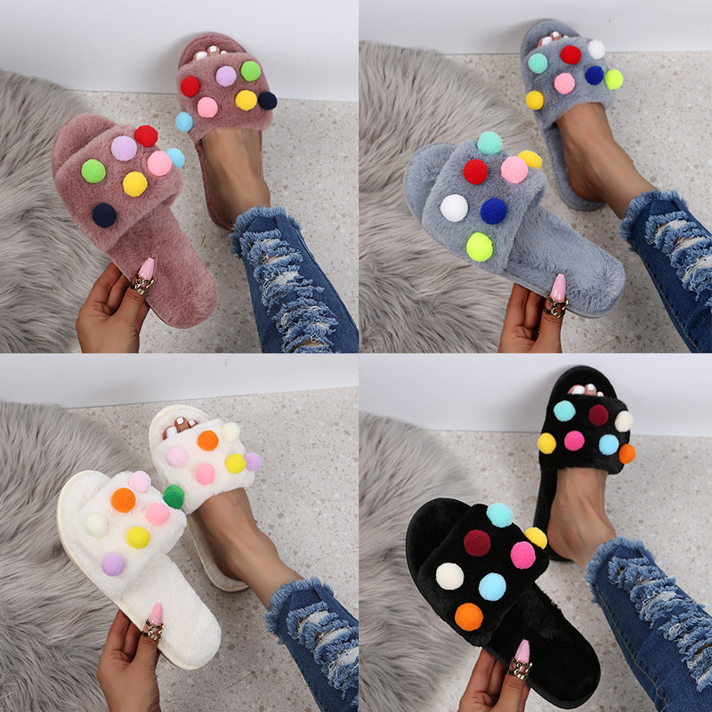 Home Women's Polka Dot Platform Plush Slippers