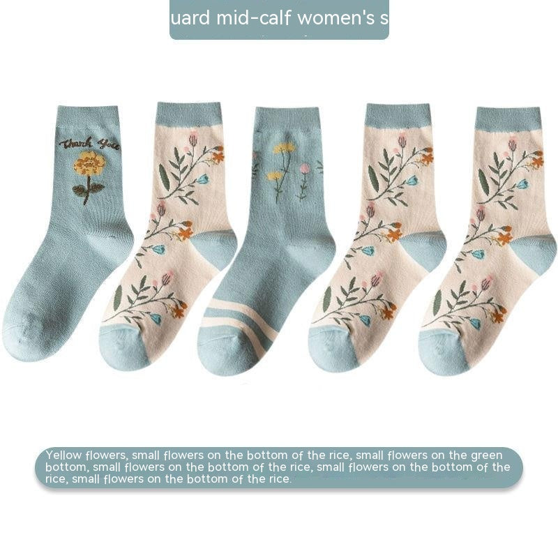 Women's Versatile Leisure Pure Cotton Mid-calf Length Socks Sweat Absorbing And Deodorant
