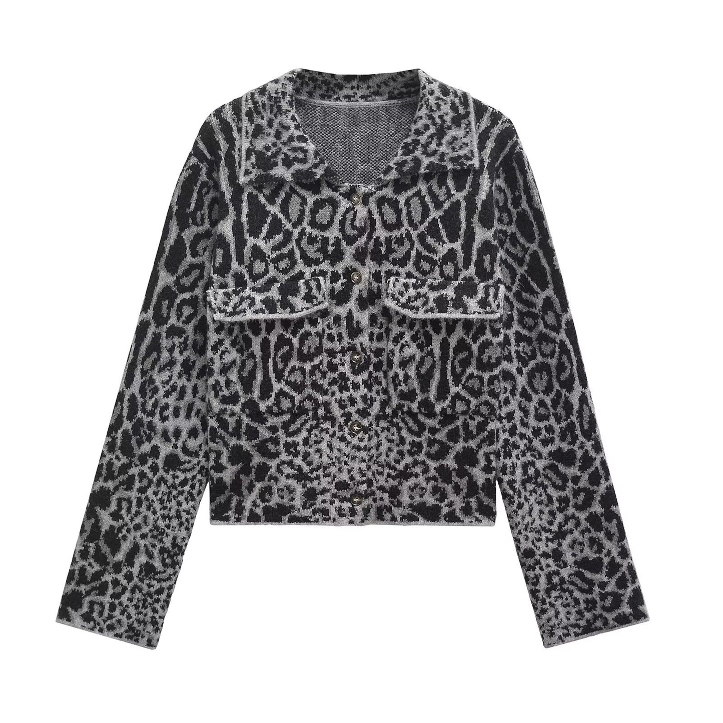 Women's Animal Jacquard Long Sleeve Knitted Coat