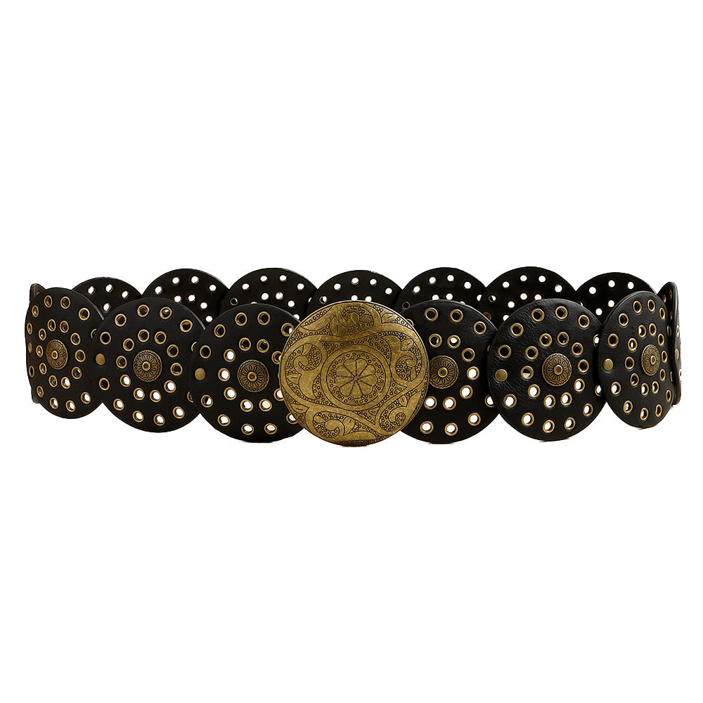 Retro Women's Round Hollow Metal Wide Belt