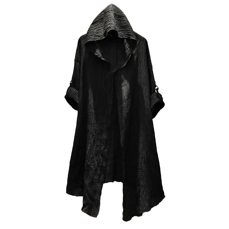 Long Hooded Crumpled Linen Shirt For Men And Women