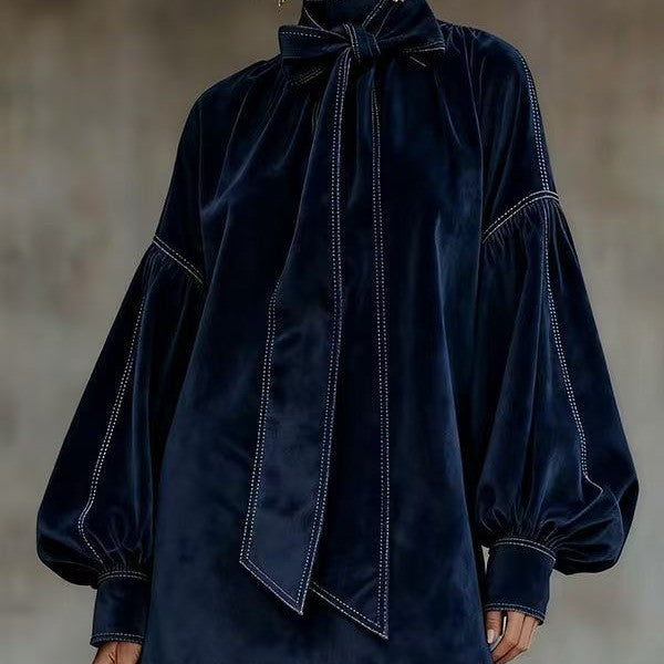 Elegant Bow-Tie Lantern-Sleeve Jacket For Women
