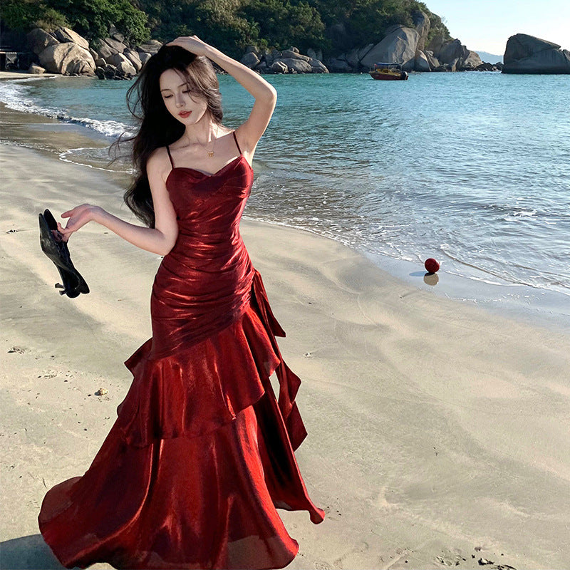 Womens Spaghetti-strap Mermaid Dress