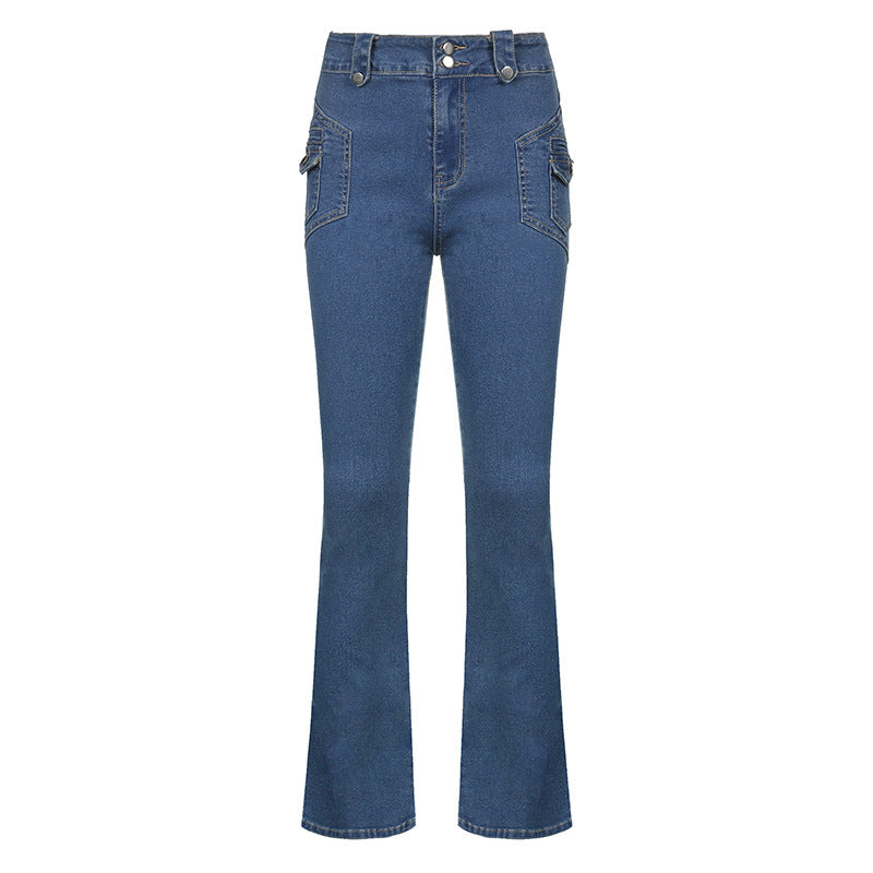 Low Rise Button Pocket Panel Trousers Jeans