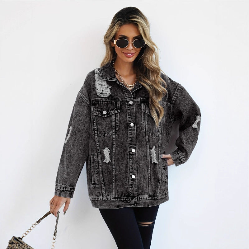 Super Nice Coat Women's Design Sense Niche Tooling Ripped Jacket