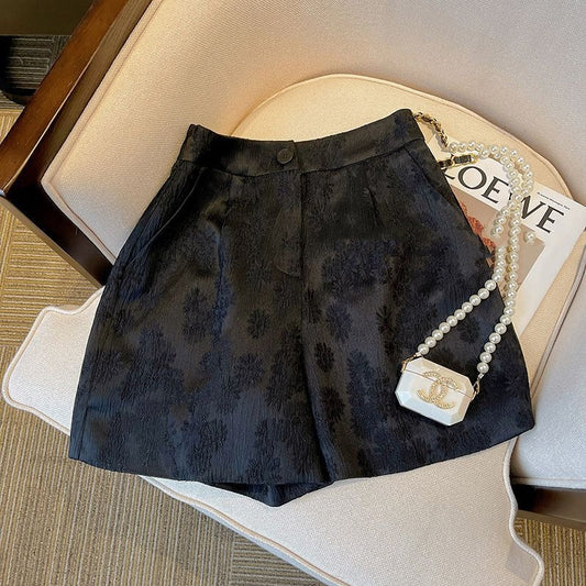 Chanel-style Black Jacquard Suit Shorts For Women