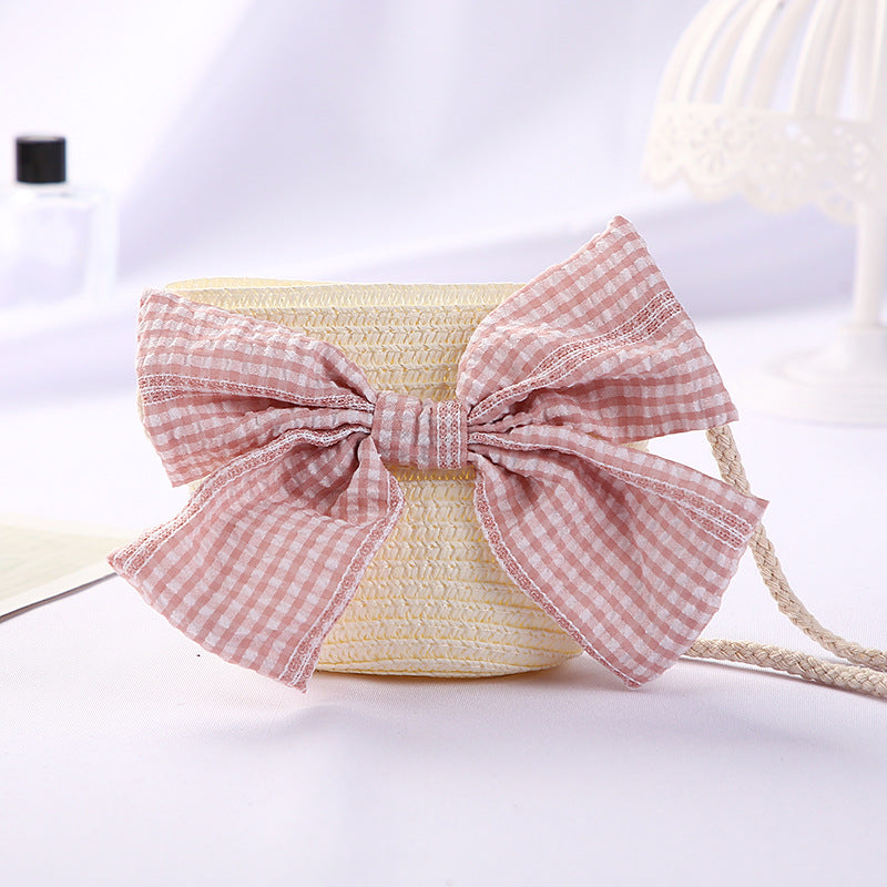New Girls Big Bow Sun-proof Straw Hat Bag Set