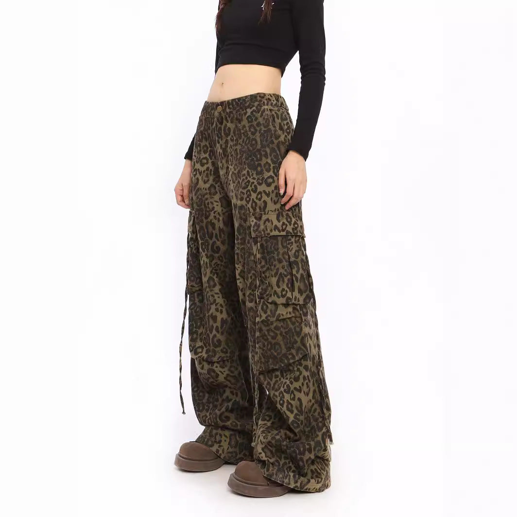 Amerikansk Leopardprint Brede Bukseben Overall