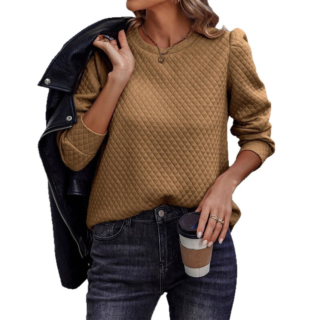 Plaid, Bubble-texture Solid-color Comfortable Casual Top Hoodie