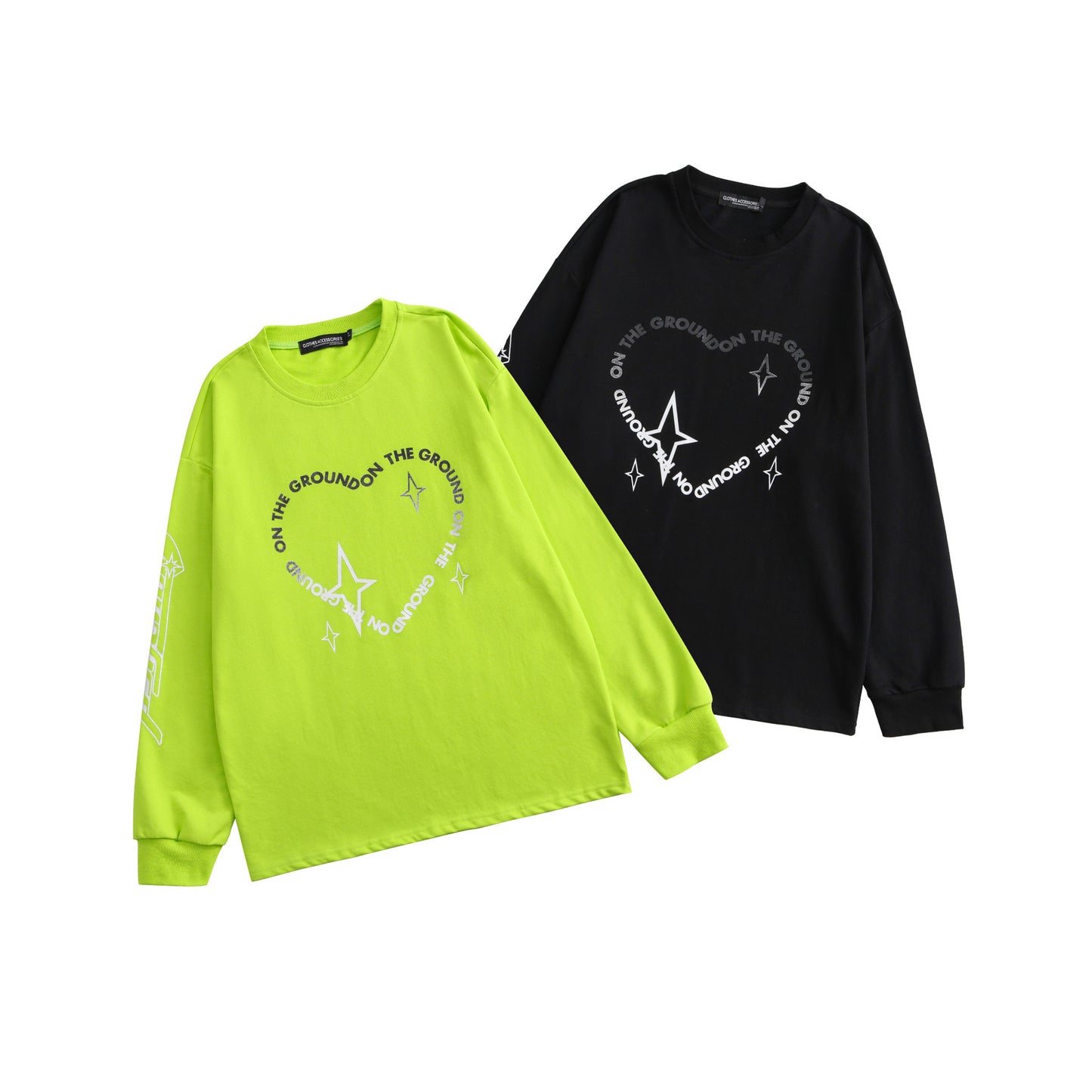 Dame Langærmet T-shirt med Rund Hals til Par, Løs Pasform