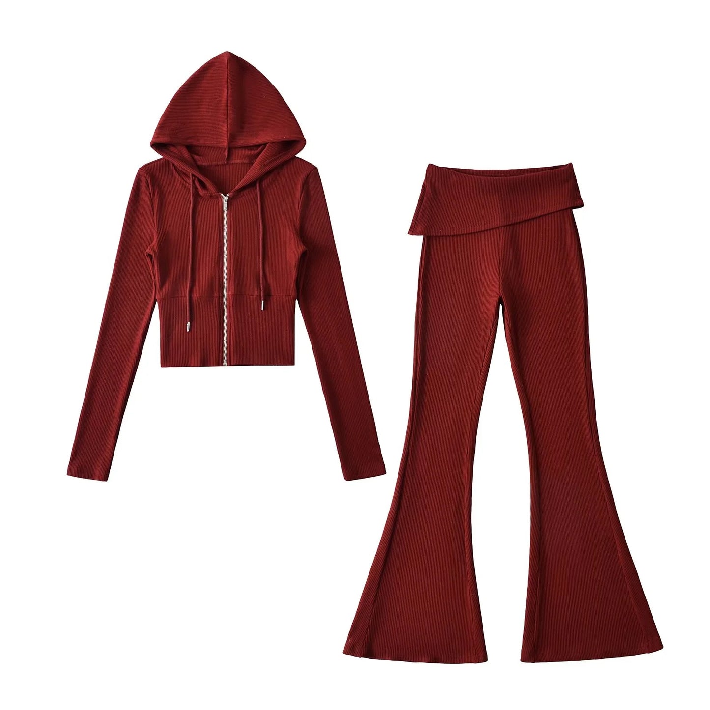 Sporty Casual Hooded Zip-up Waist-cinching Sweatshirt For A Slimming Effect