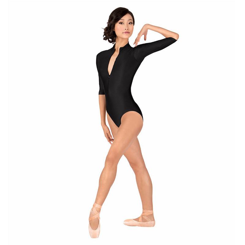 Elastic Dance Gymnastics Exercise Jumpsuit V-Neck Half Sleeve