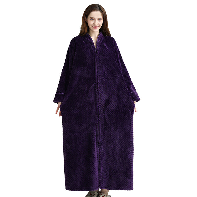 Zipper Long Pineapple Lattice Bathrobe With Fertilizer