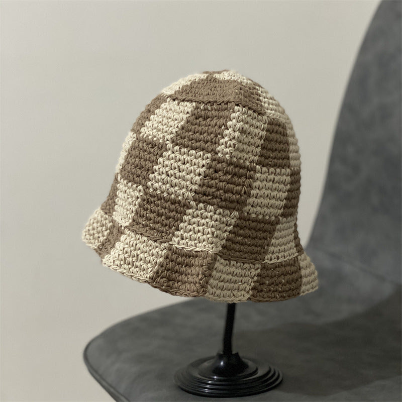 Women's Japanese Ins Checkerboard Plaid Fisherman Hat