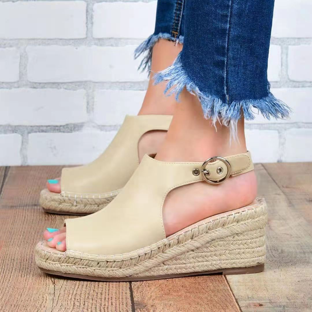 Woven Wedge High Heel Fish Mouth Sandals