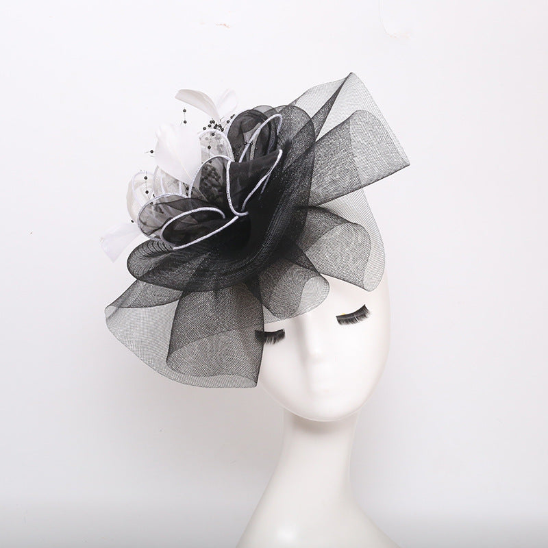 Detachable Head Floral Organza Rolled Edge Embroidered Brimmed Hat Vintage