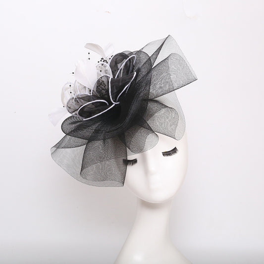 Detachable Head Floral Organza Rolled Edge Embroidered Brimmed Hat Vintage