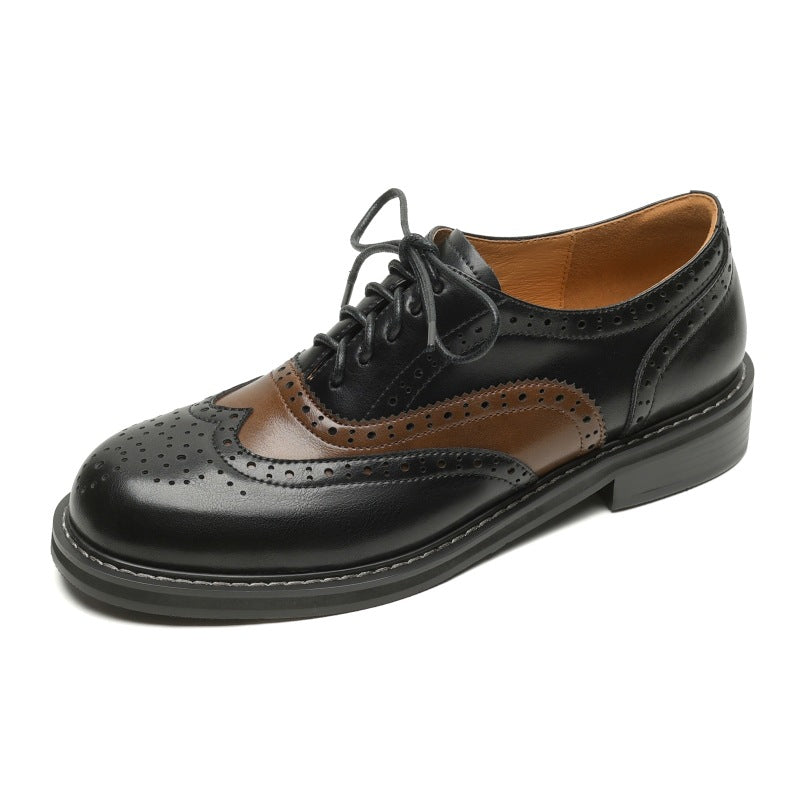 Sheepskin Stitching Retro Style Brogue Leather Shoes