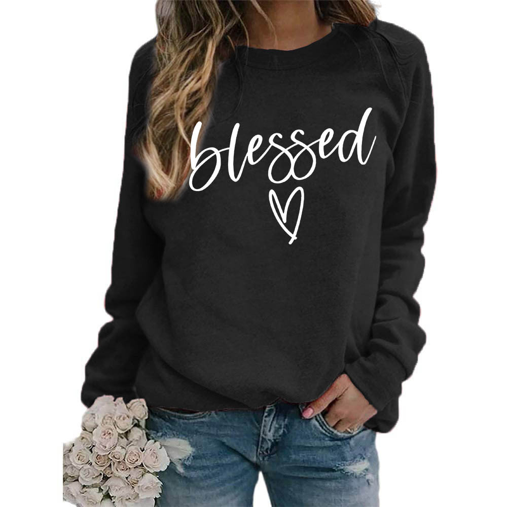 Love Print Round Neck Women's Top