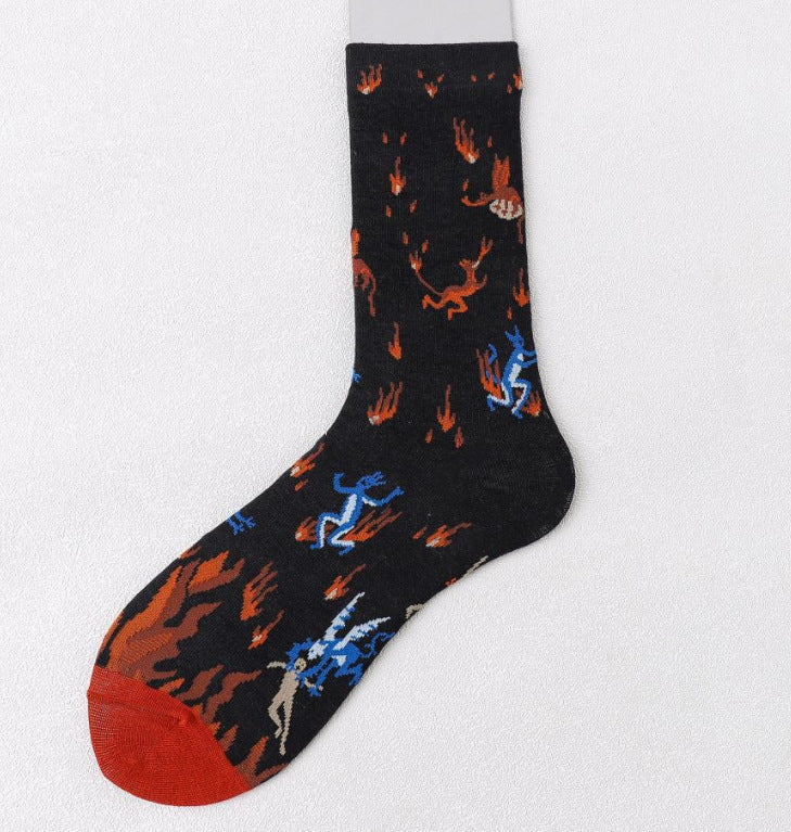 Trendy Mid-calf Length Socks Preppy Style Stockings Artistic Illustration Socks