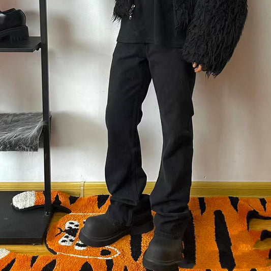 Pure Black Skinny Men's And Women's Same High Street Wide Leg Trendy Jeans
