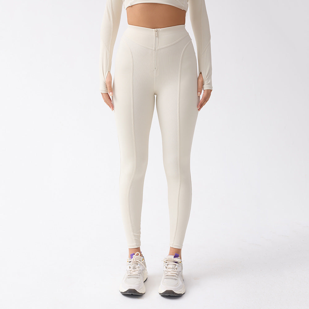 Tætsiddende, slankende tråd-tights med høj talje og lynlås til kvinder