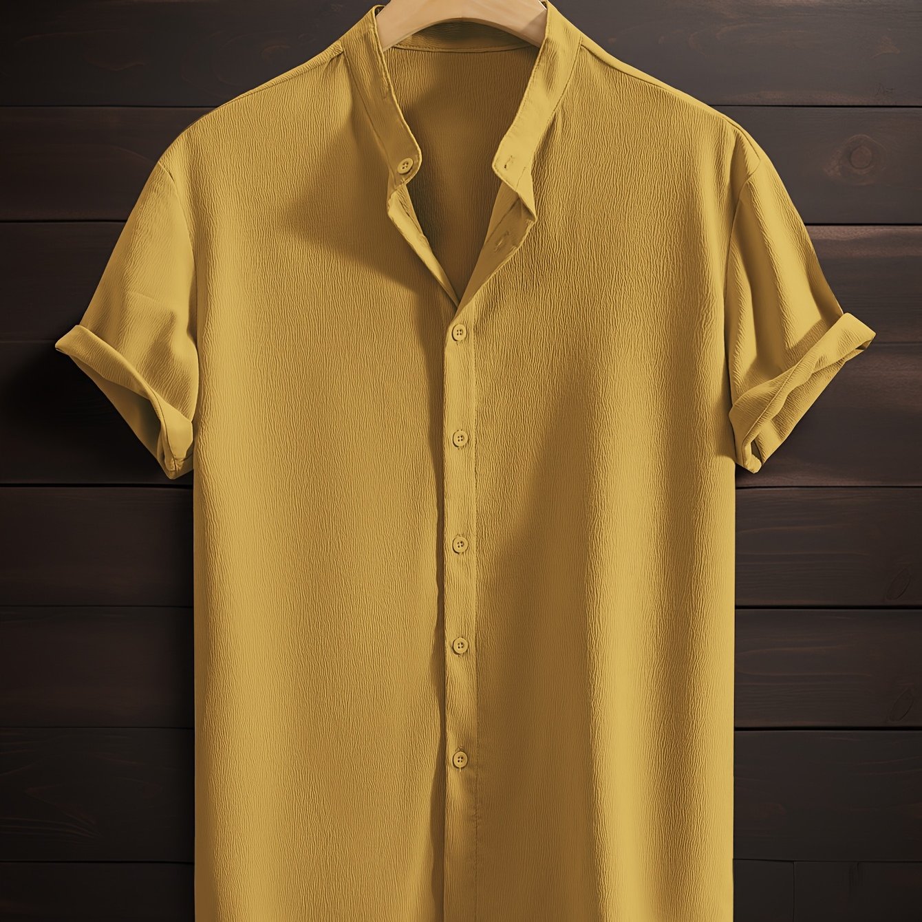 Men's Casual Breathable Polyester Fiber Stand Collar Shirt