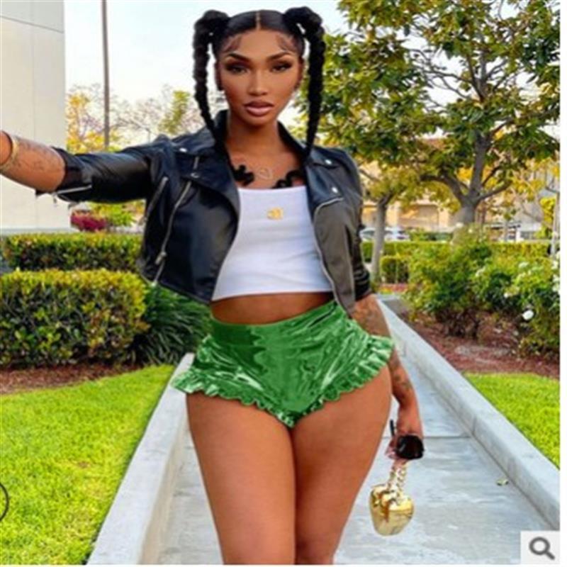 Shiny Personality PU Leather Fungus High Waist Shorts