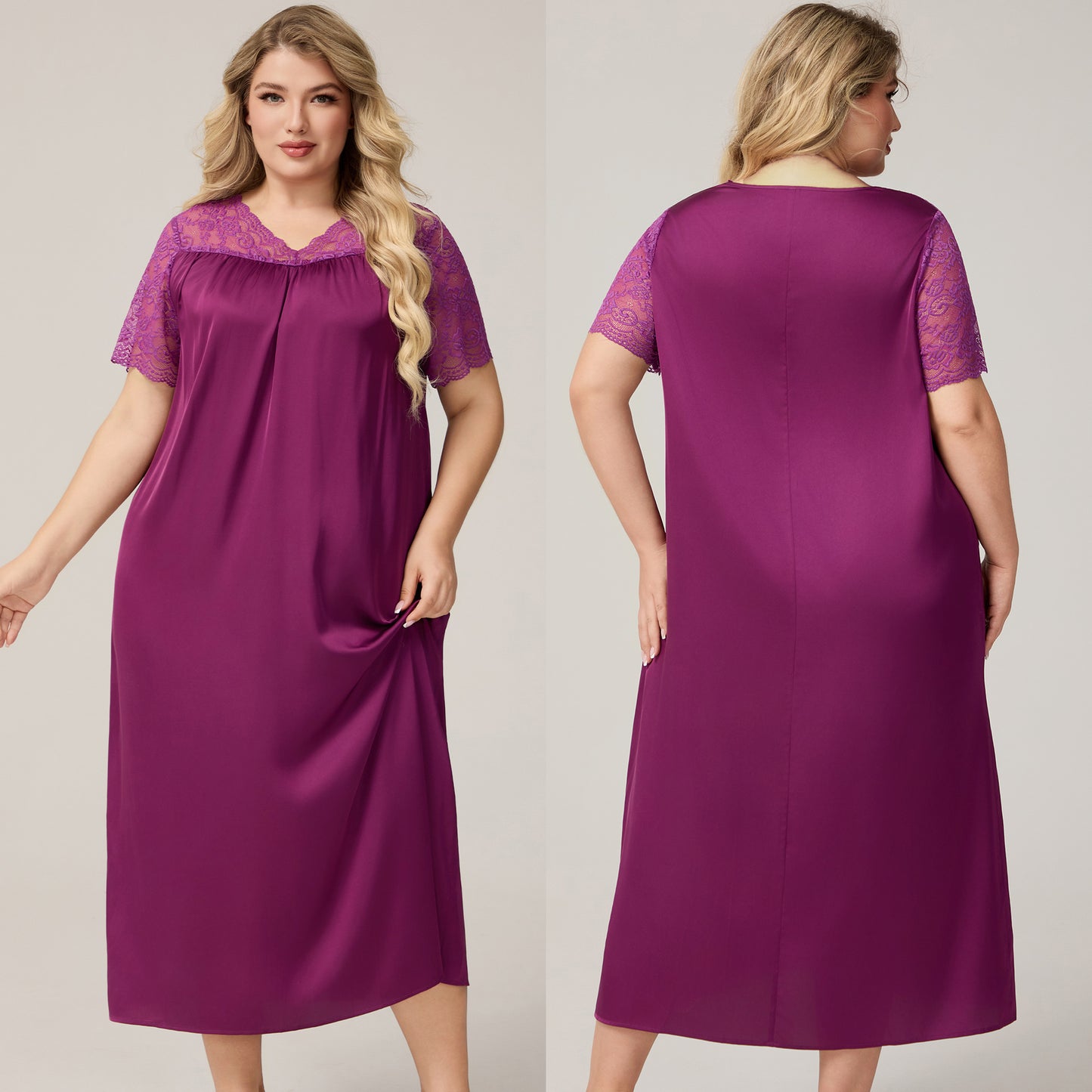 Womens Ice Silk Short-Sleeve Loose Casual Loungewear Dress