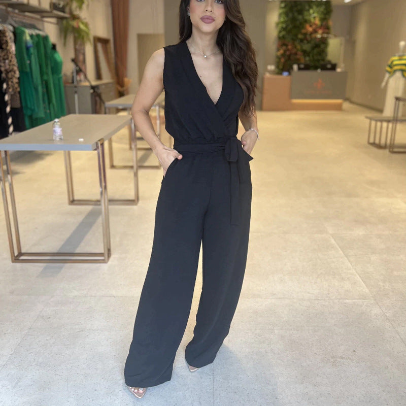 High Waisted Loose Fitting Wide Leg Women's Jumpsuit